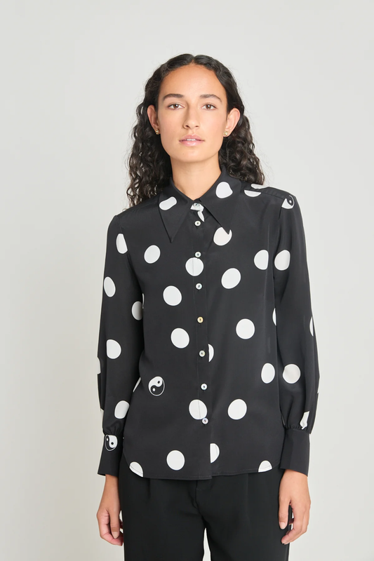 Twenty-Seven Names Existentialist Shirt - Black Polka Dot