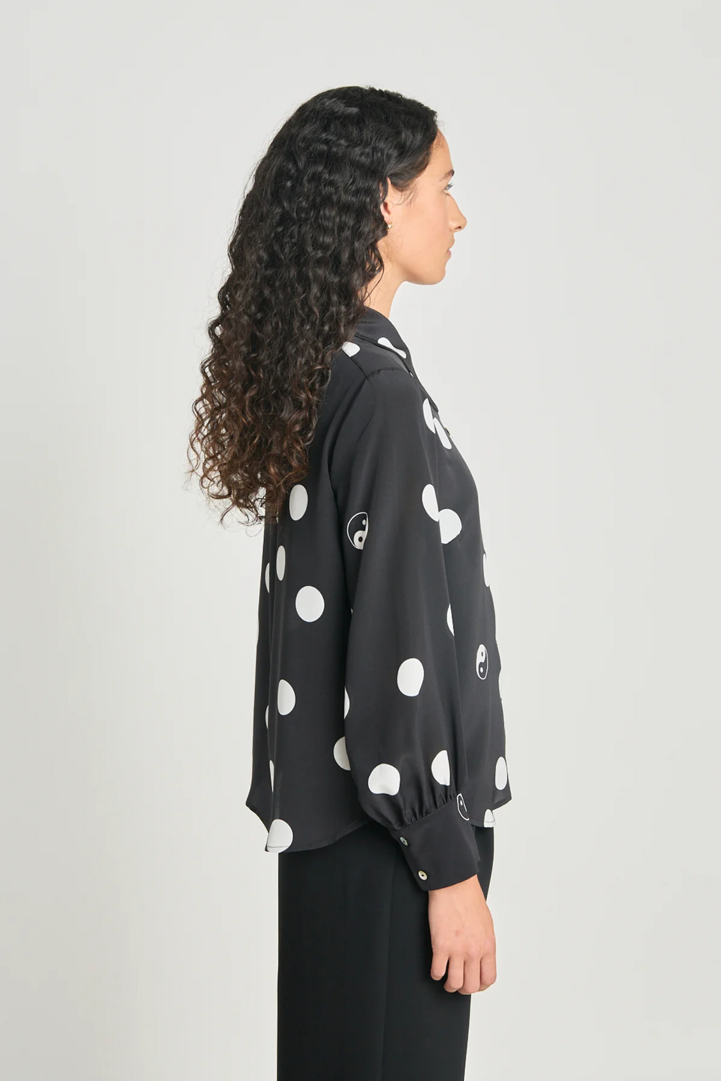 Twenty-Seven Names Existentialist Shirt - Black Polka Dot