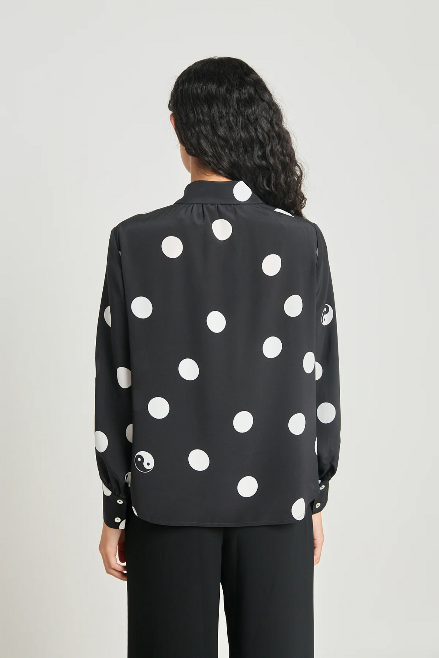 Twenty-Seven Names Existentialist Shirt - Black Polka Dot