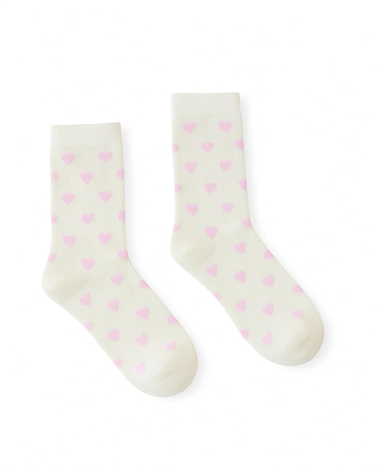 Kathryn Wilson Heart Socks - Cream/Pink Heart