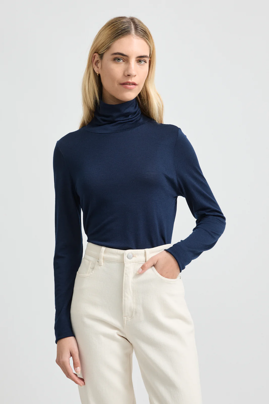 Toorallie Turtle Neck Merino Tee - Navy