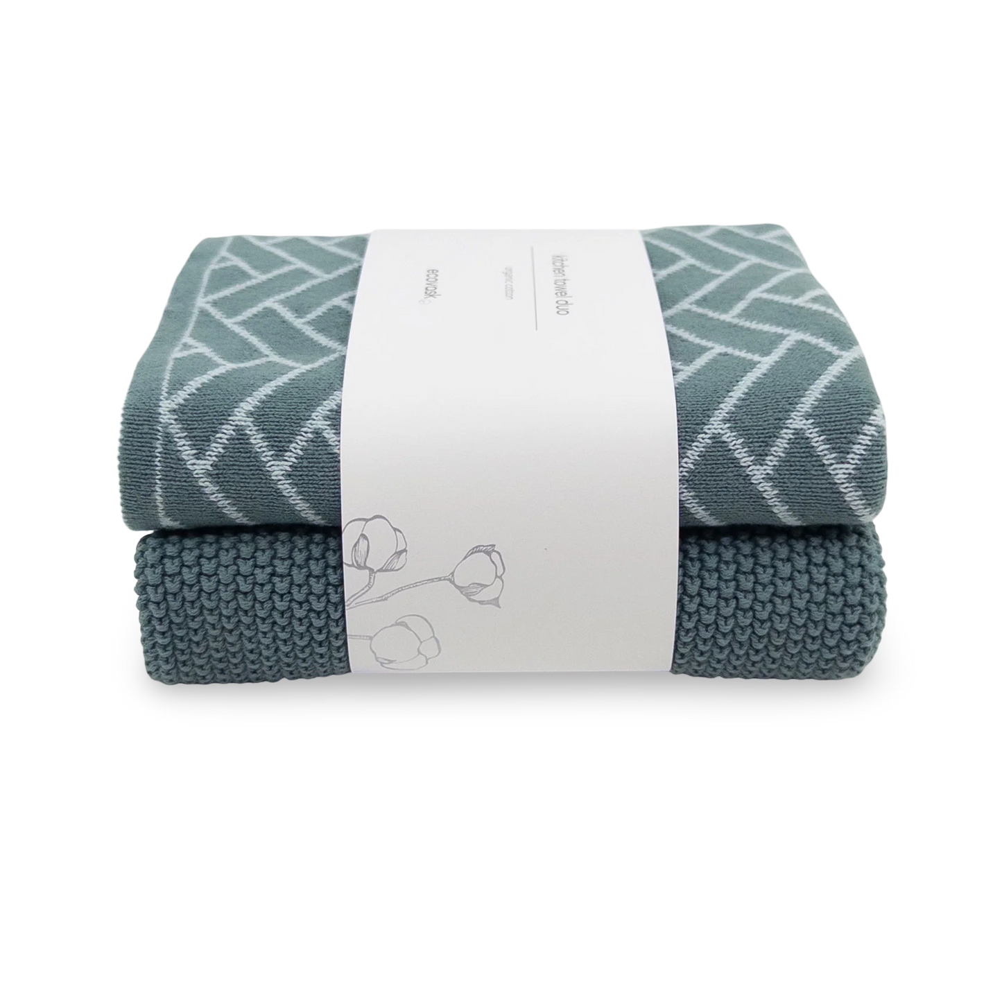Ecovask Kitchen Towel Duo - Sea Foam Herringbone