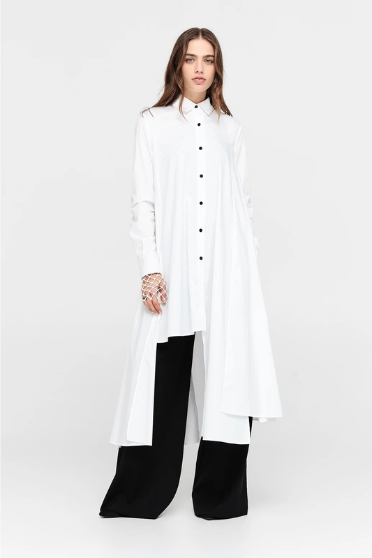 Taylor Columned Shirt - White Poplin