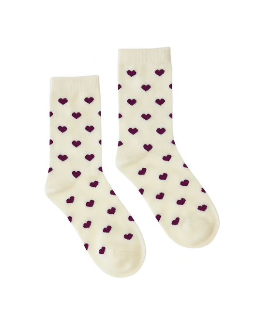 Kathryn Wilson Heart Socks - Cream/Wine Heart