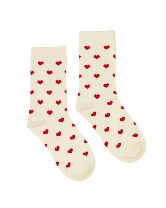 Kathryn Wilson Heart Socks - Cream/Red Hearts