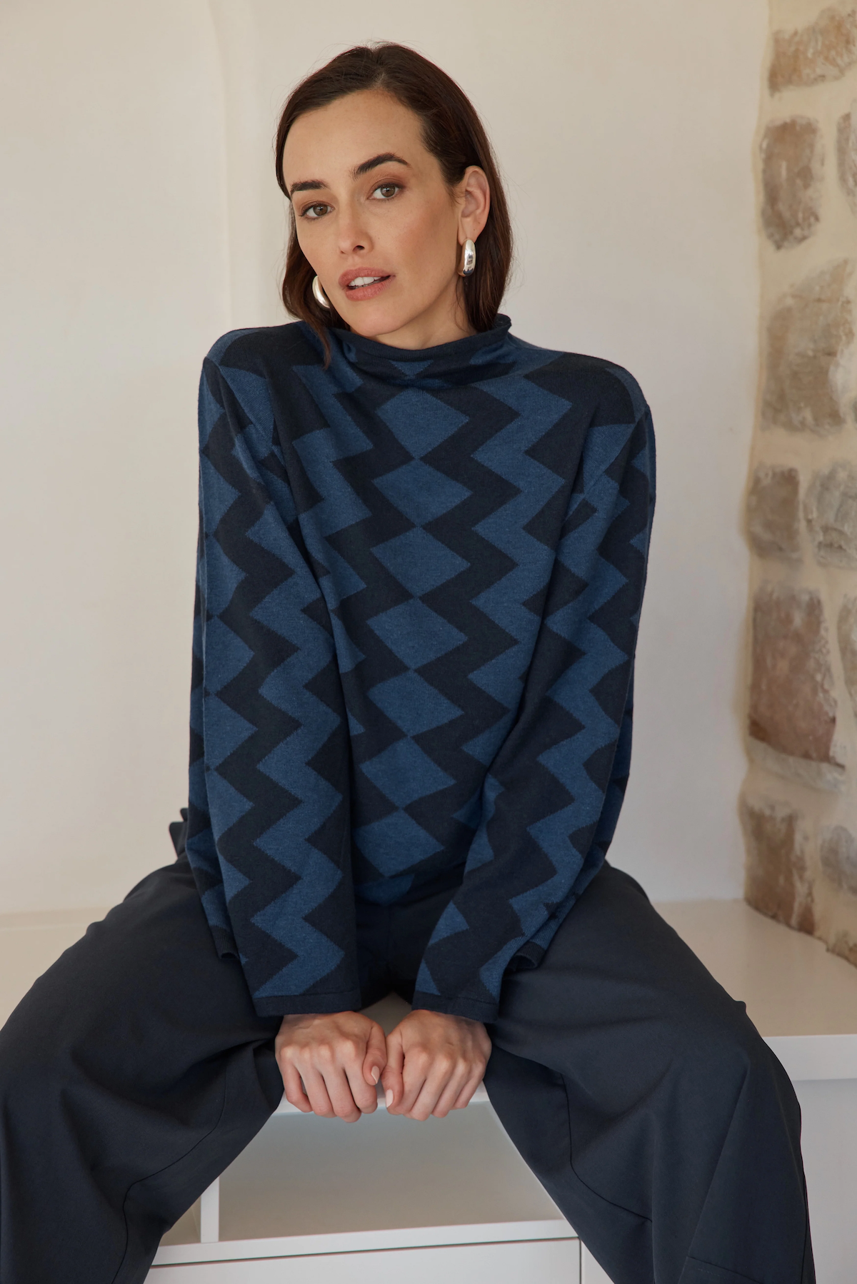 Tirelli Mirrored Chevron Knit - Navy/Twilight Blue