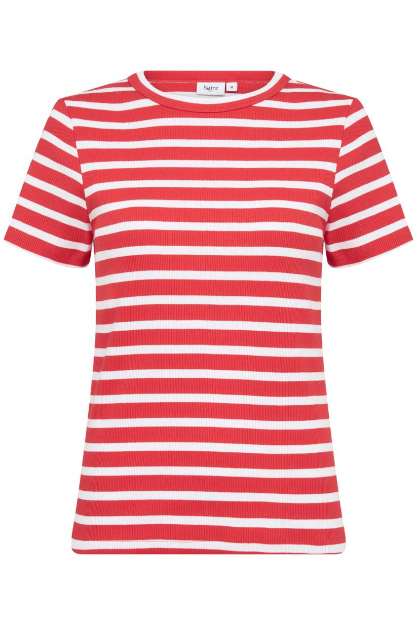 Saint Tropez Aster SZ SS Stripe T-Shirt - Flame White Stripe
