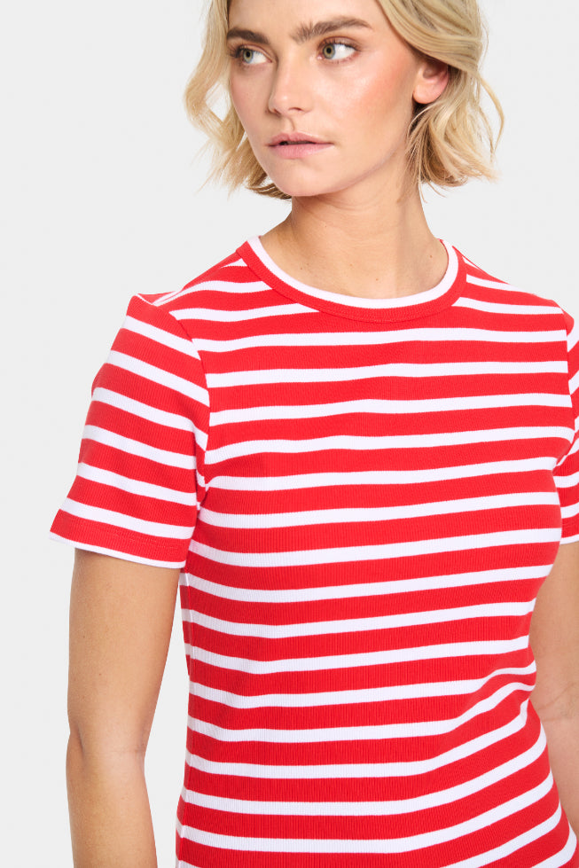 Saint Tropez Aster SZ SS Stripe T-Shirt - Flame White Stripe