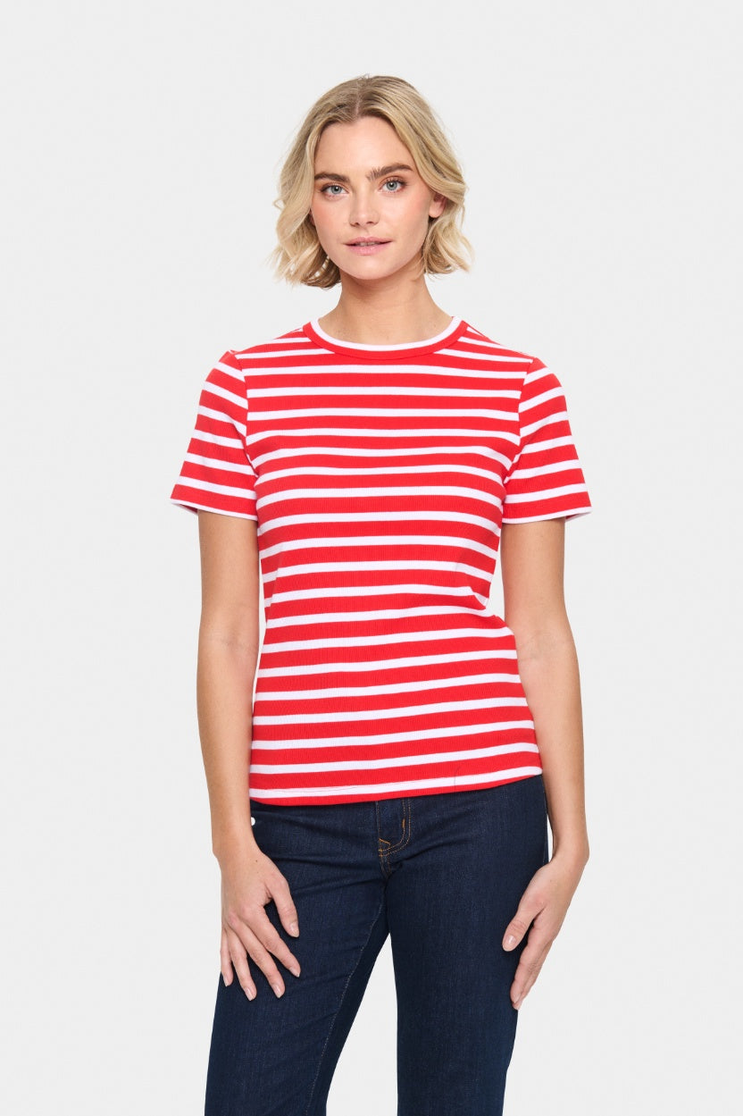 Saint Tropez Aster SZ SS Stripe T-Shirt - Flame White Stripe