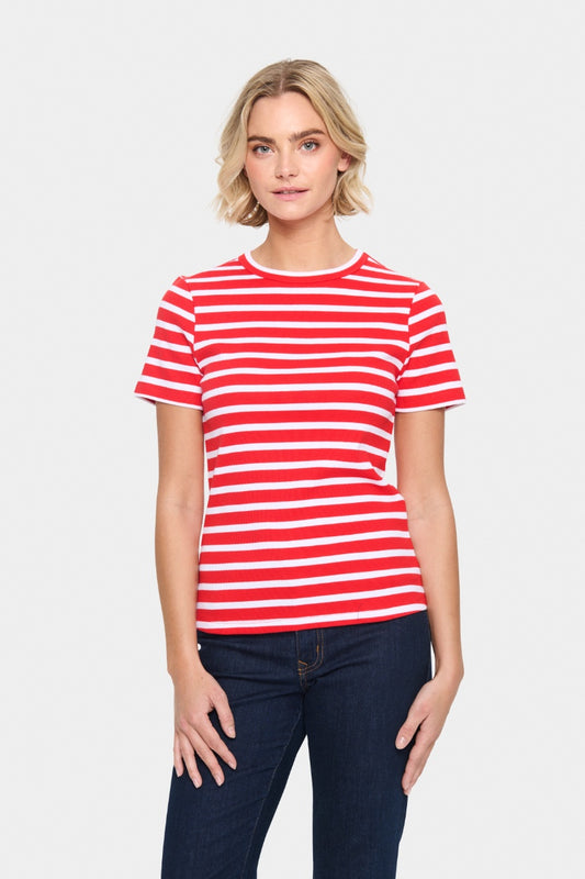 Saint Tropez Aster SZ SS Stripe T-Shirt - Flame White Stripe