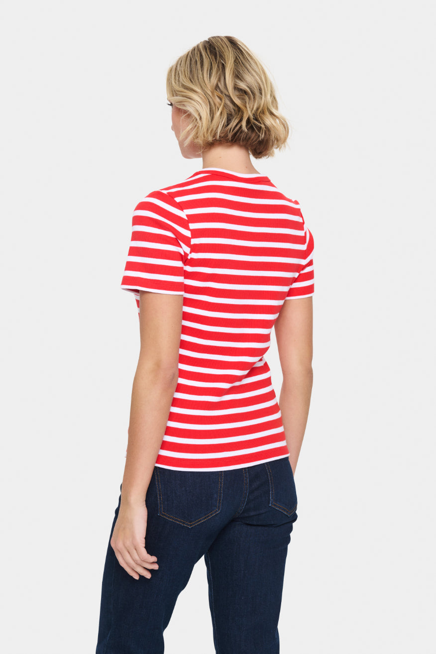 Saint Tropez Aster SZ SS Stripe T-Shirt - Flame White Stripe