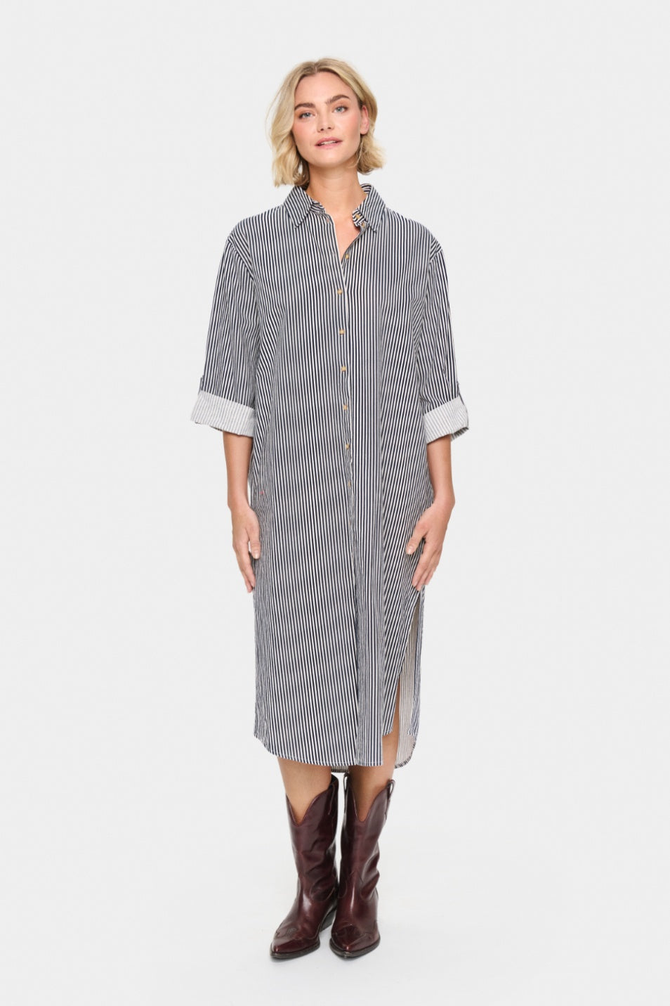 Saint Tropez Zalinda SZ Stripe Shirt Dress - Ice Nightsky Stripe