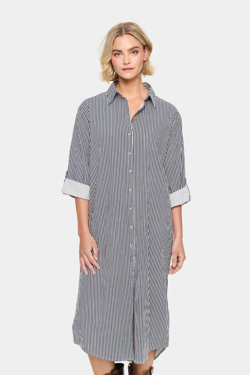 Saint Tropez Zalinda SZ Stripe Shirt Dress - Ice Nightsky Stripe