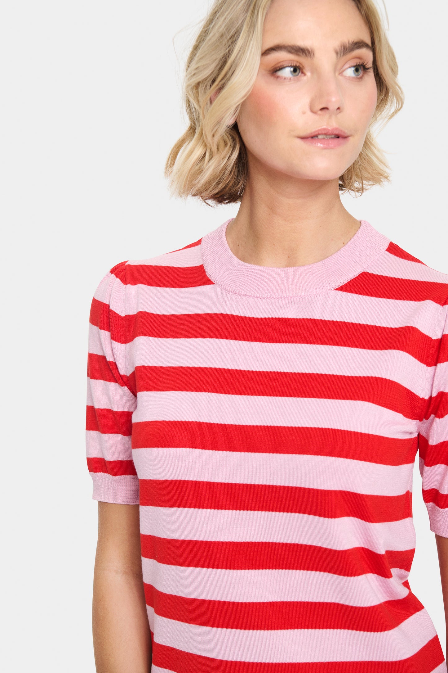 Saint Tropez Mila SZ SS Block Stripe Pullover - Pink Flame