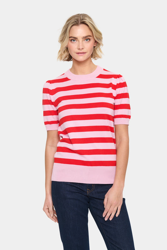Saint Tropez Mila SZ SS Block Stripe Pullover - Pink Flame