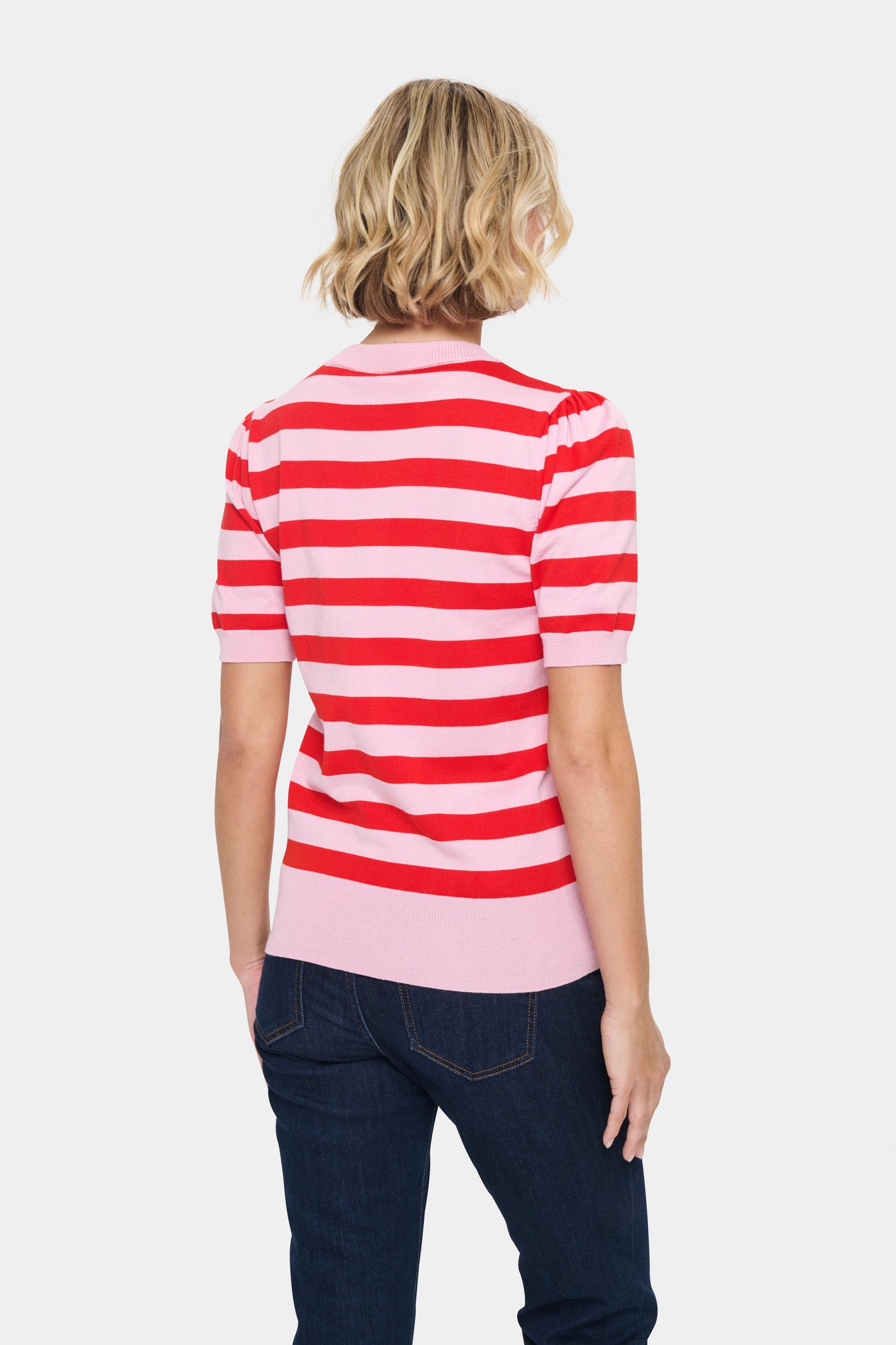Saint Tropez Mila SZ SS Block Stripe Pullover - Pink Flame