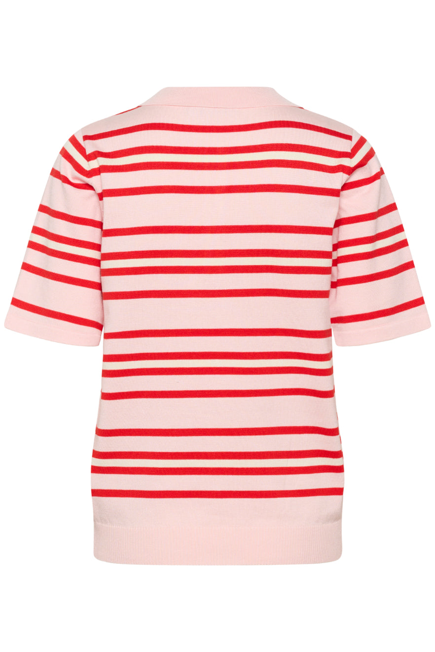 Saint Tropez Pila SS Polo Pullover - Chalk Pink Red Multi Stripe