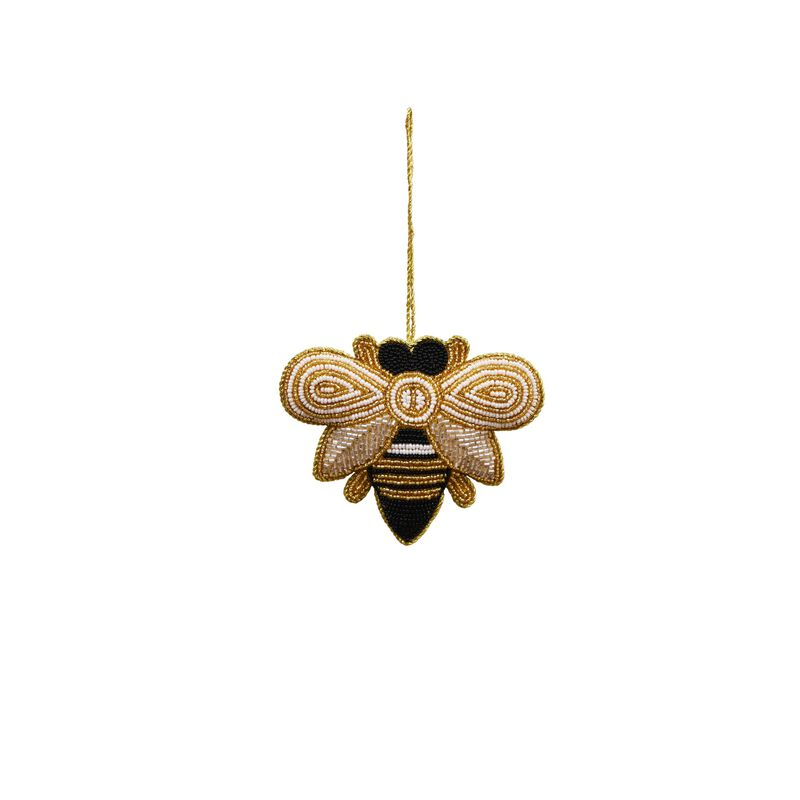 Maytime Majestic Beaded Hanging Bee - White/Gold/Black