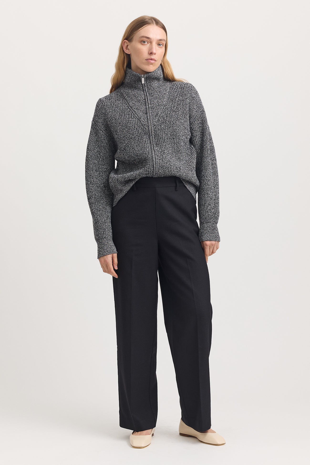 Toorallie Zip Through Rib Knit - Black & White