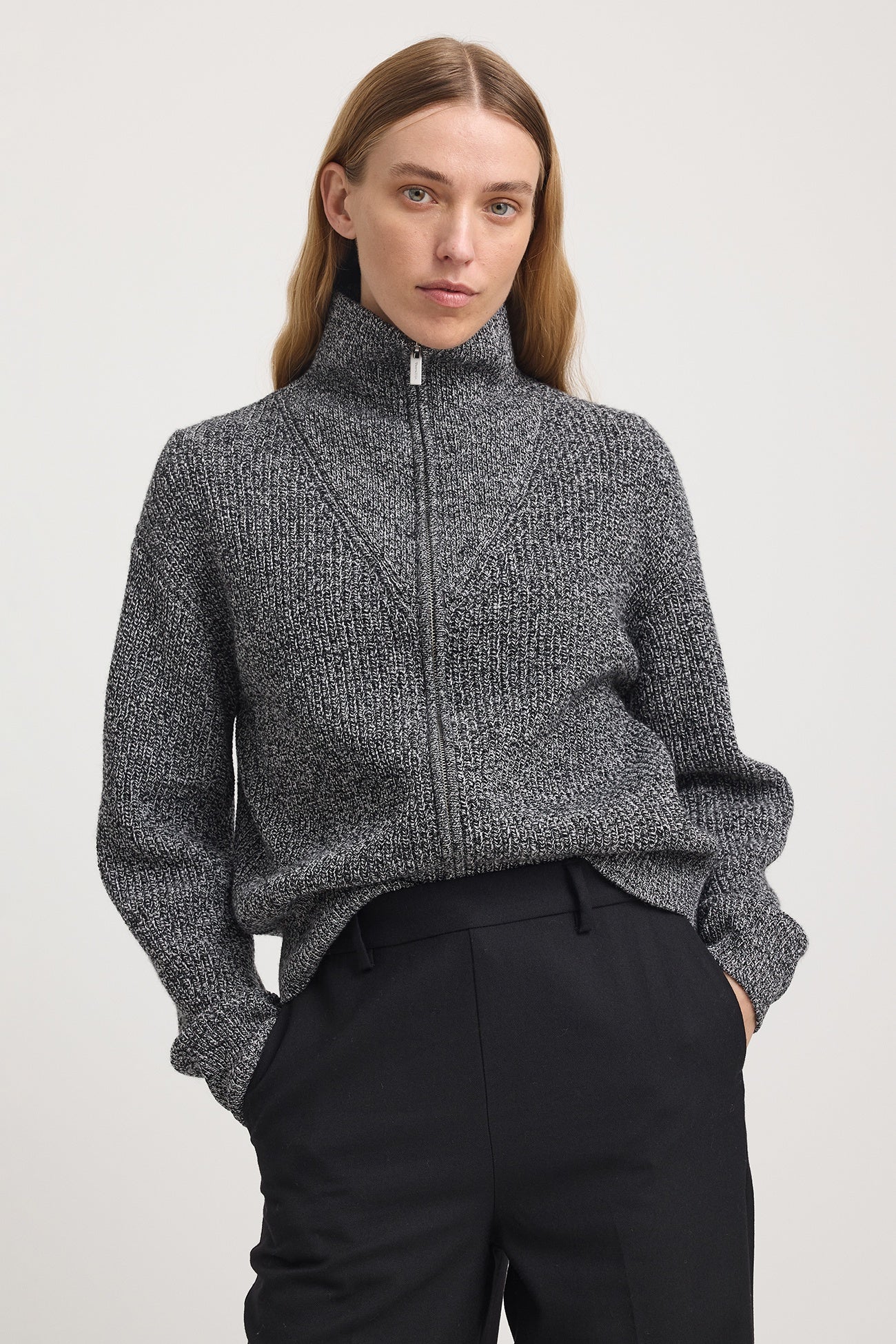 Toorallie Zip Through Rib Knit - Black & White