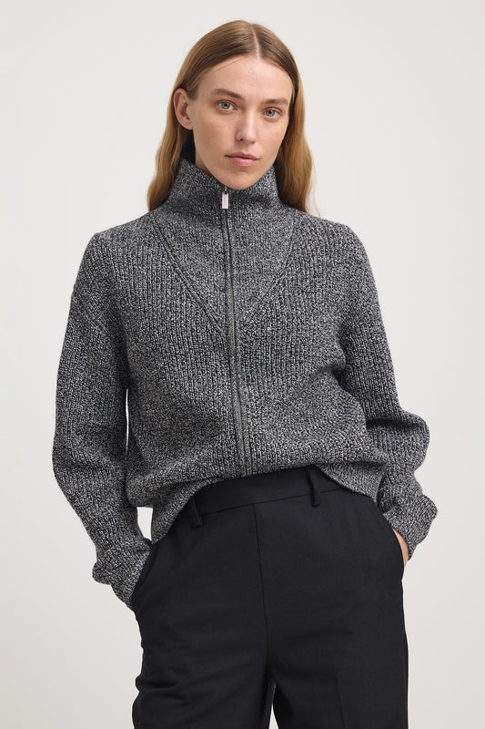 Toorallie Zip Through Rib Knit - Black & White