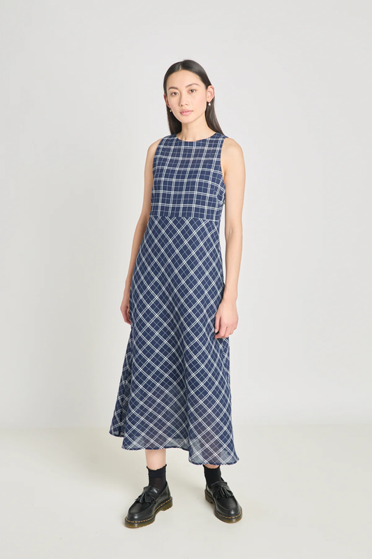 Twenty-Seven Names Practice Dress - Navy Crinkle Check