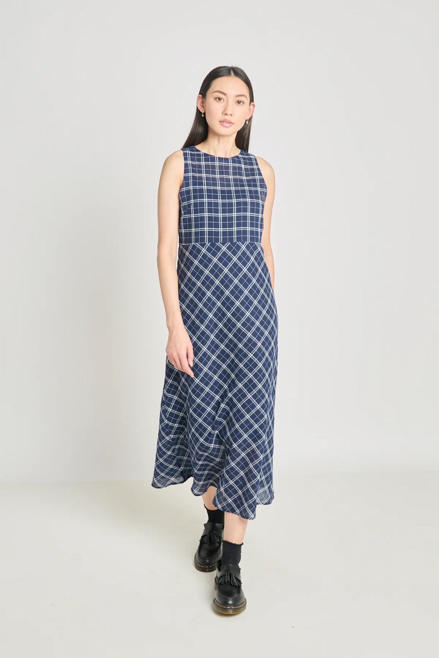 Twenty-Seven Names Practice Dress - Navy Crinkle Check