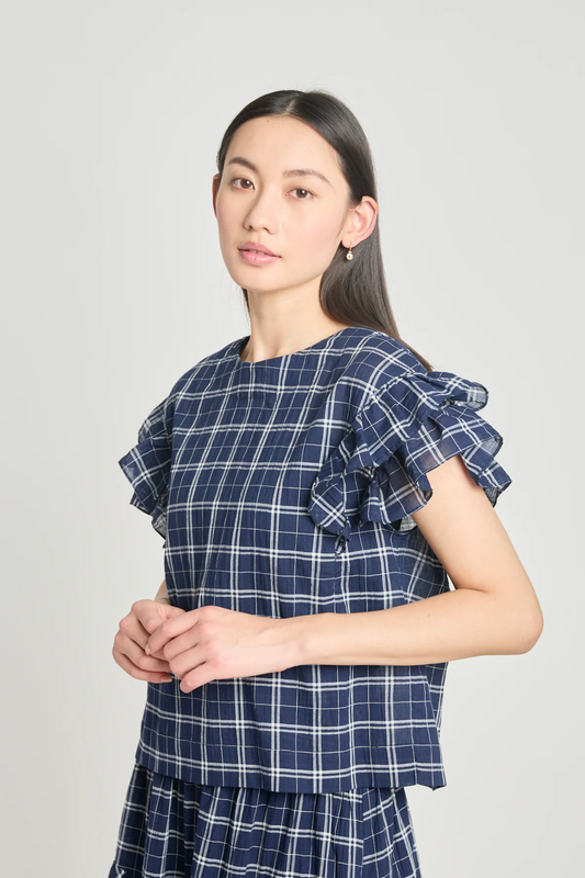 Twenty-Seven Names Analyse This Top - Navy Crinkle Check