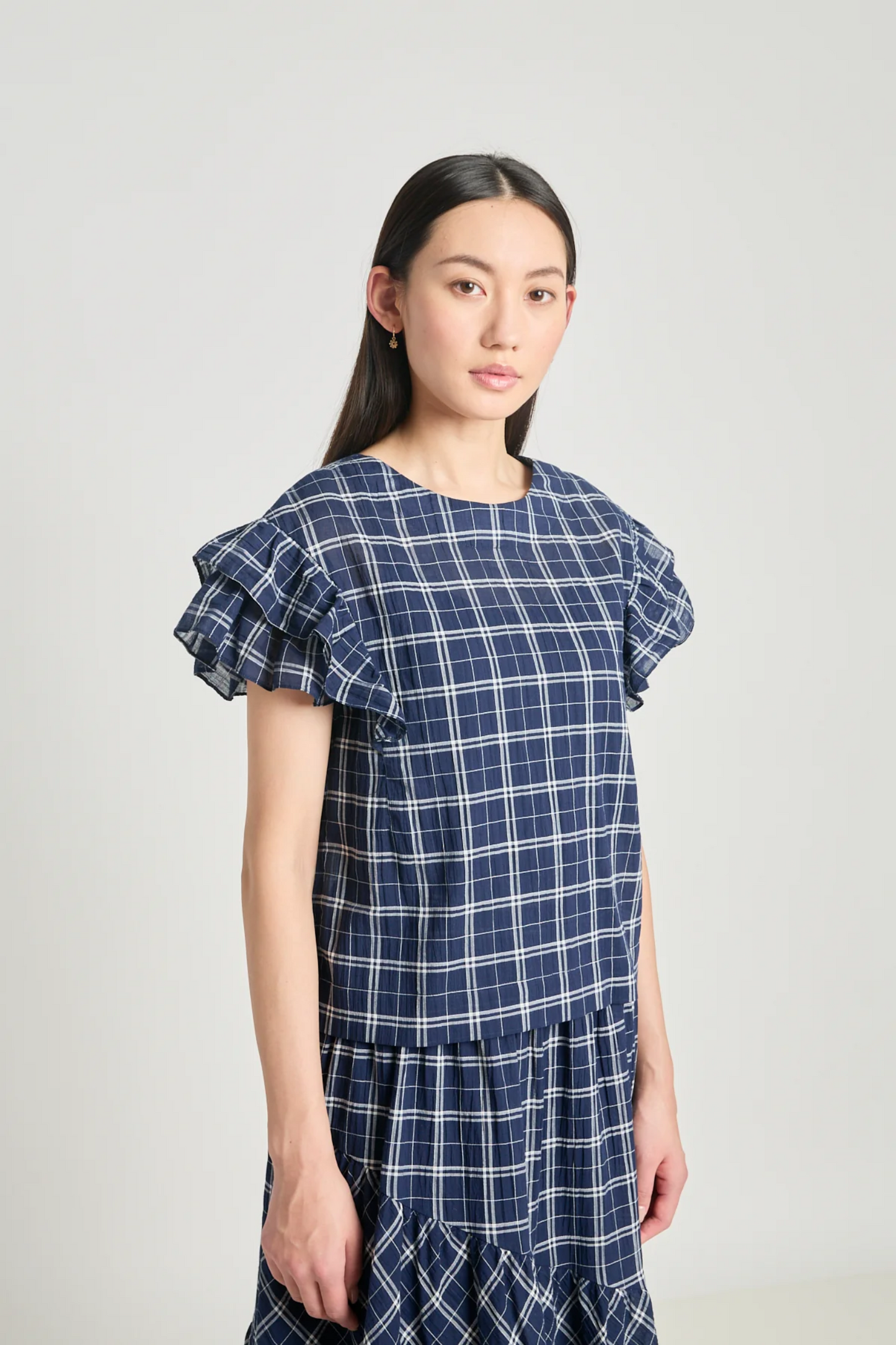 Twenty-Seven Names Analyse This Top - Navy Crinkle Check