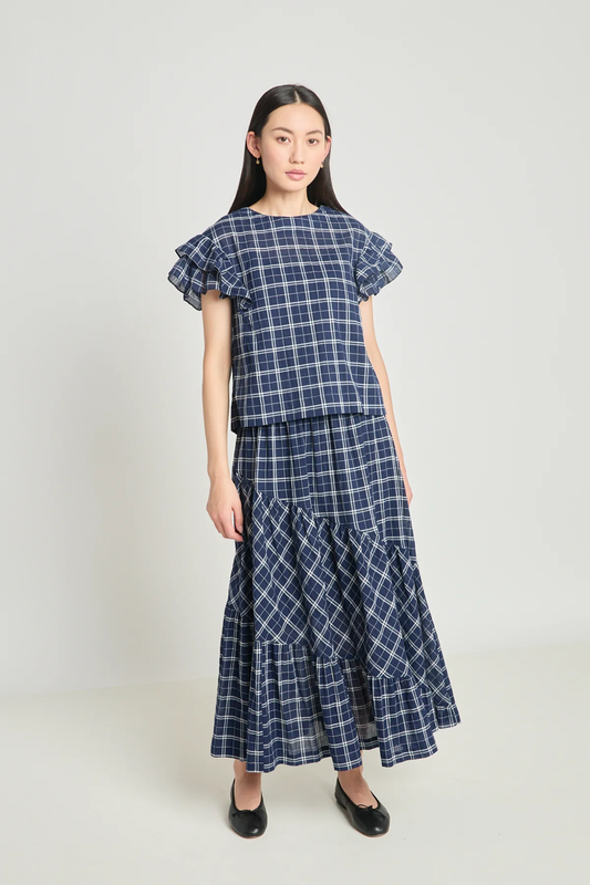 Twenty-Seven Names Art Therapy Skirt - Navy Crinkle Check