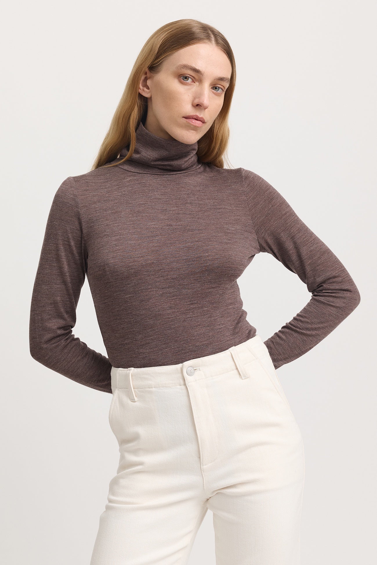 Toorallie Turtle Neck Merino Tee - Mocha