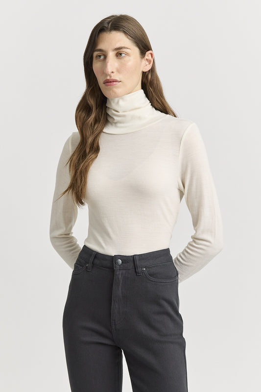 Toorallie Turtle Neck Merino Tee - Warm White