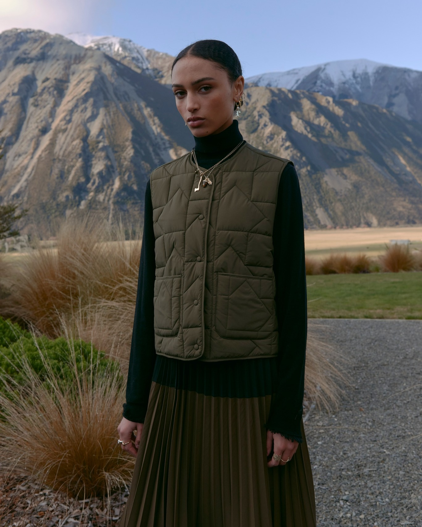 Karen Walker Quilted Drift Vest - Dark Olive