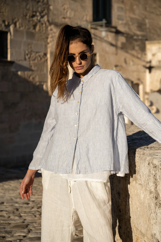 Meg By Design Chiara Linen Shirt - Blue Pin Stripe