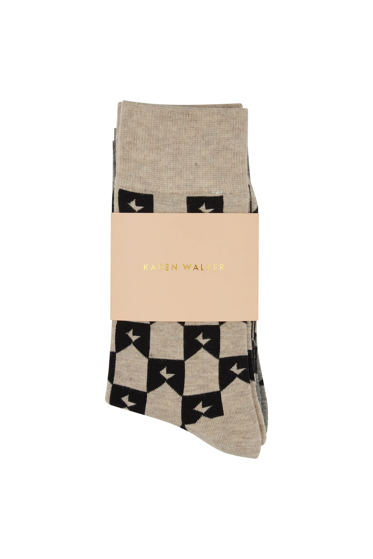 Karen Walker Monogram Socks 2 Pack - Grey Black/Natural Black