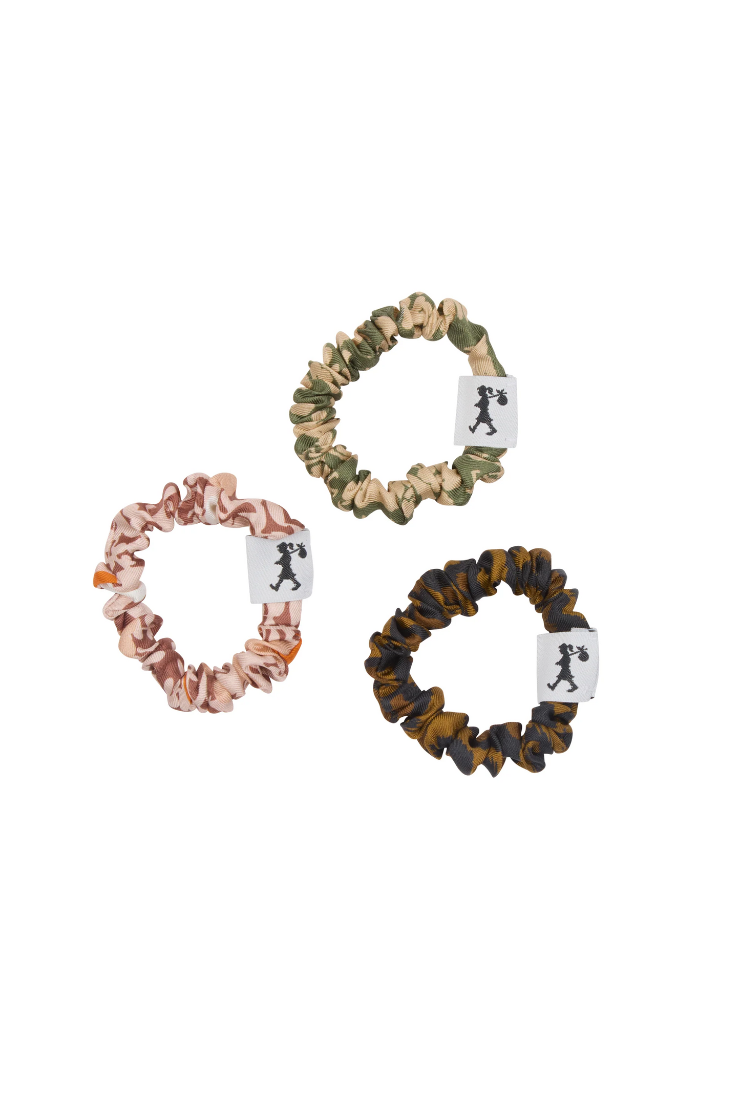 Karen Walker Silk Scrunchie 3pc Set - Pink/Olive/Tan