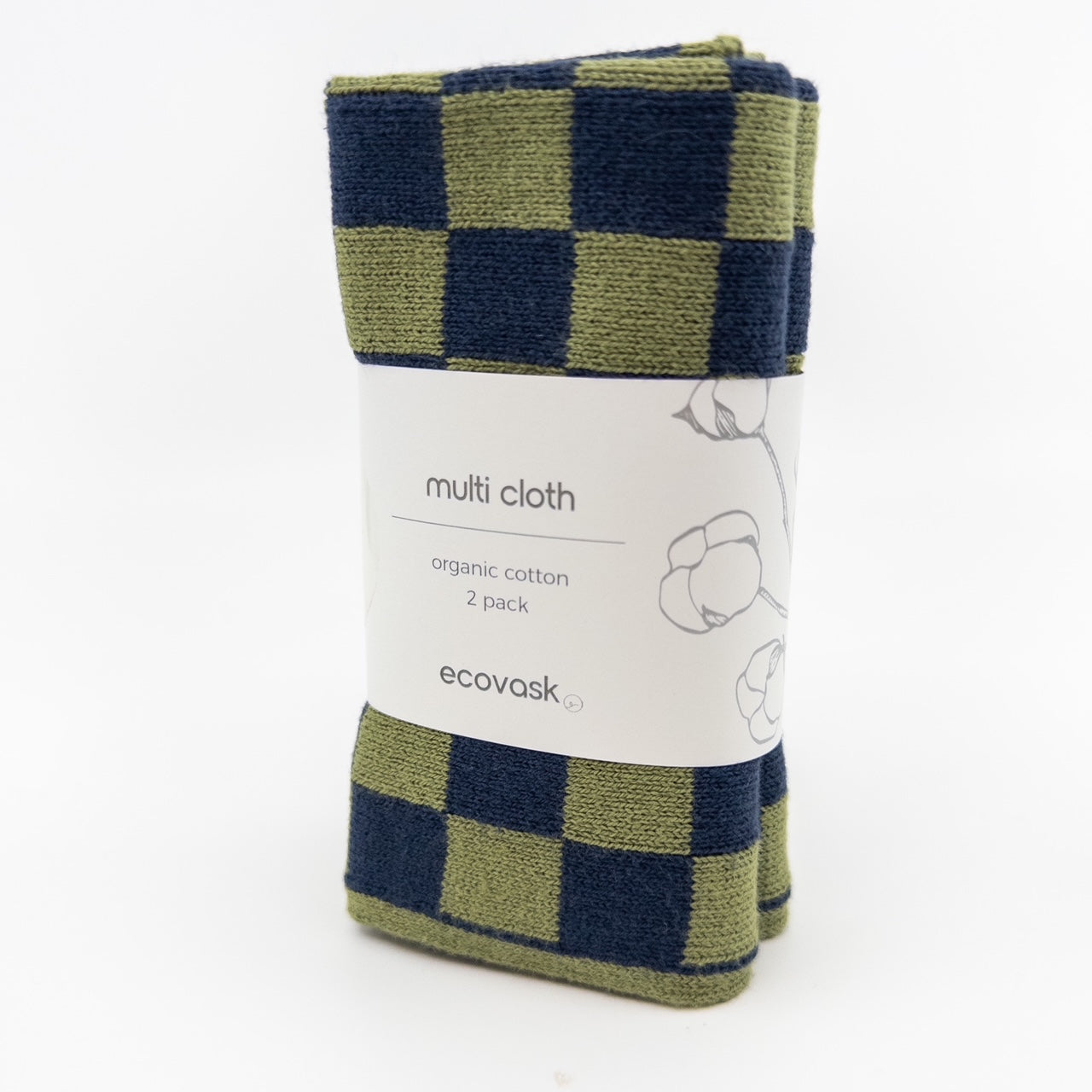 Ecovask Multi Cloth 2pk - Navy Pistachio Chequer