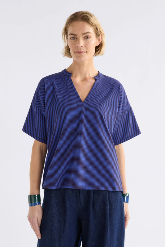 Elk Evve TShirt - Chocolate/Cobalt