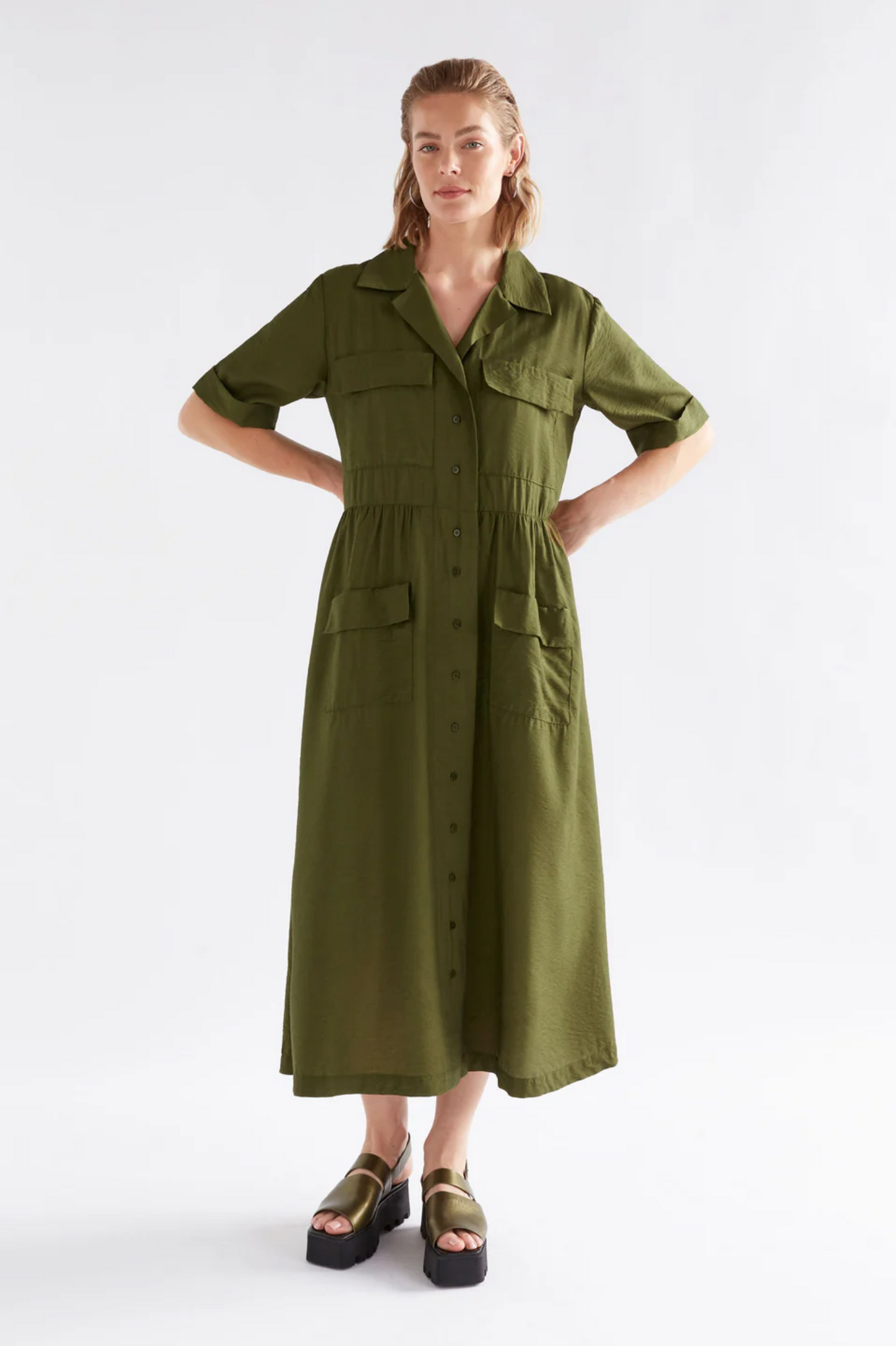 Elk Eine Shirt Dress - Bright Olive