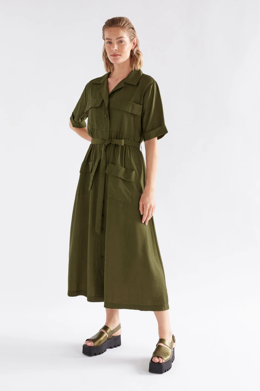 Elk Eine Shirt Dress - Bright Olive