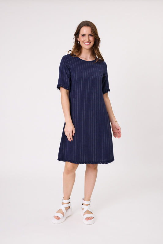 Lemon Tree Allegra Linen Dress - Navy/Stripe