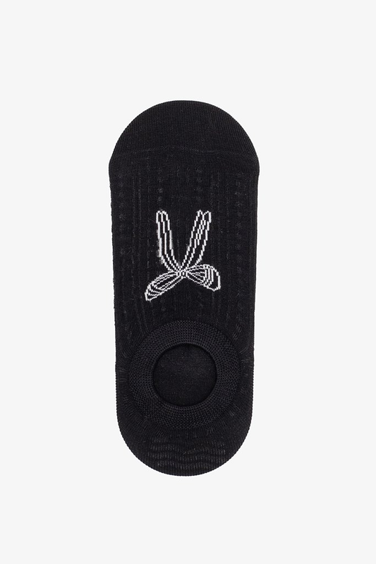 Antler No Show Sock - Black with White Bow
