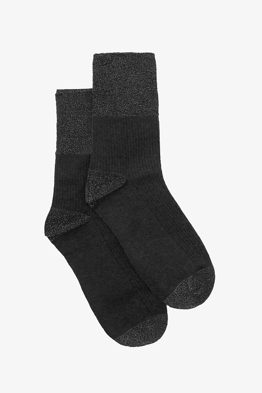 Antler Shimmer Top Sock - Black/Silver