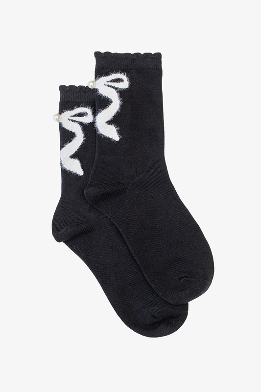 Antler Pearl Bow Sock - Black