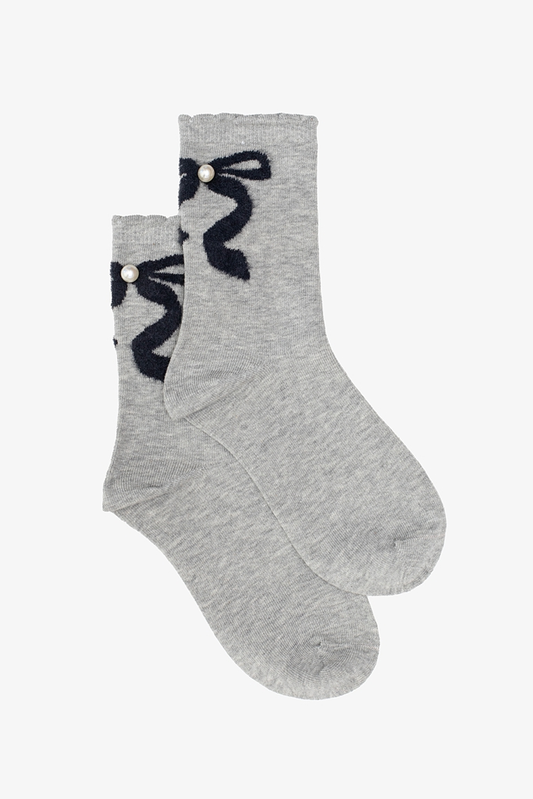 Antler Pearl Bow Sock - Grey