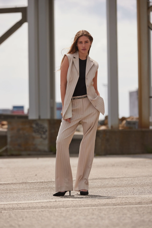 Bruuns Bazaar Apricot Eleza Pants - Light Grey Stripes