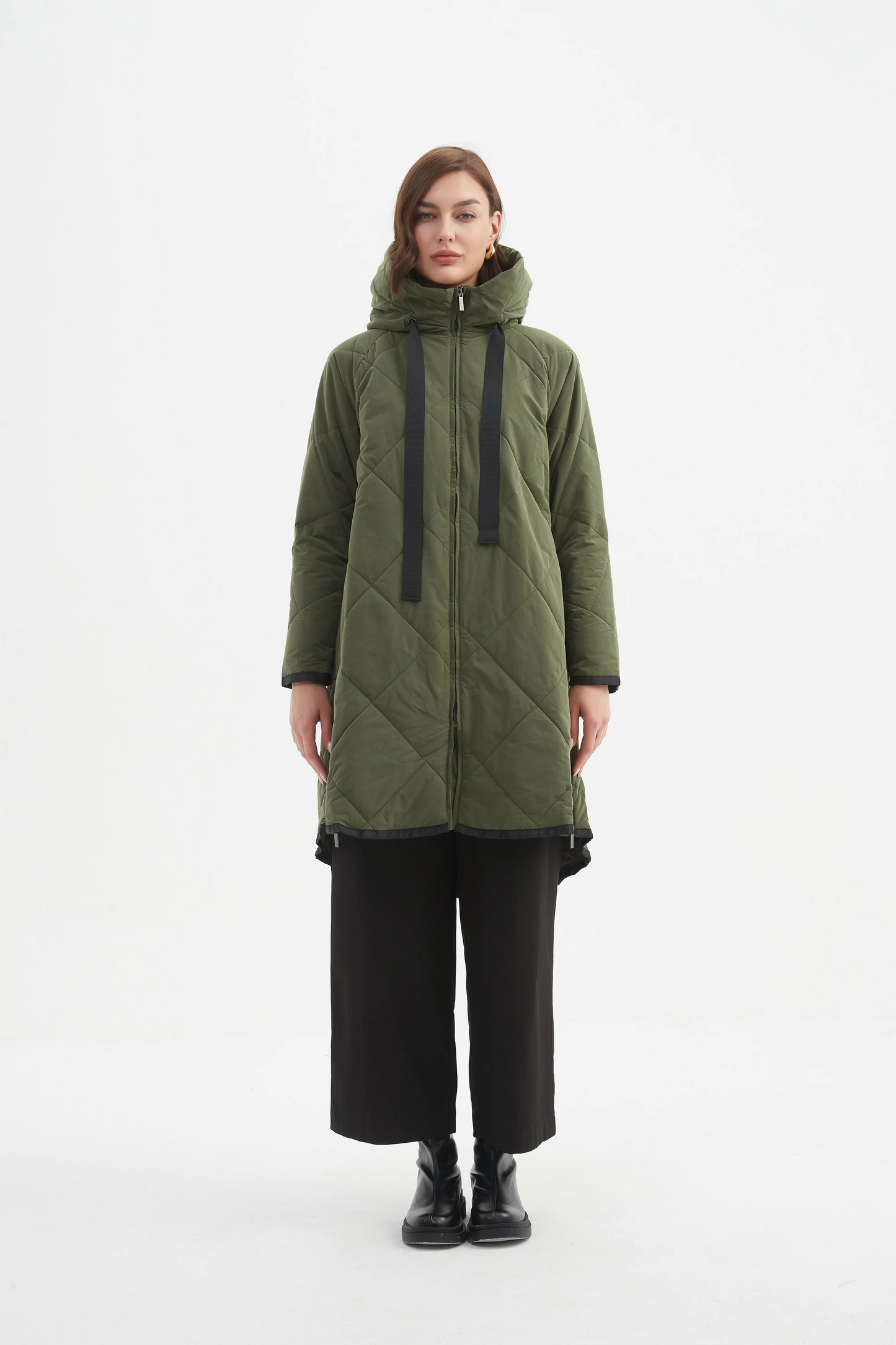 Tirelli Zip Hem Winter Coat - Dark Olive