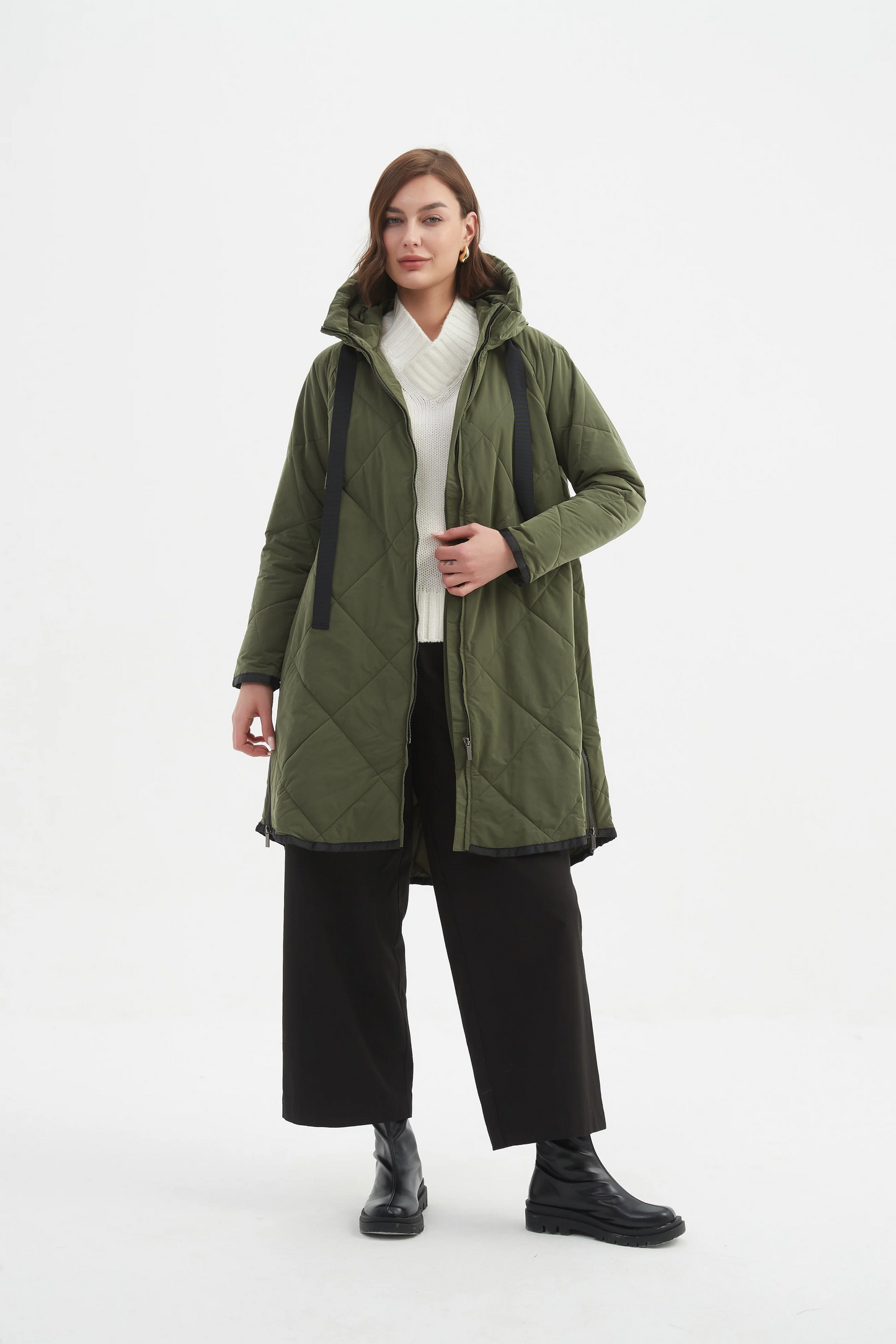 Tirelli Zip Hem Winter Coat - Dark Olive