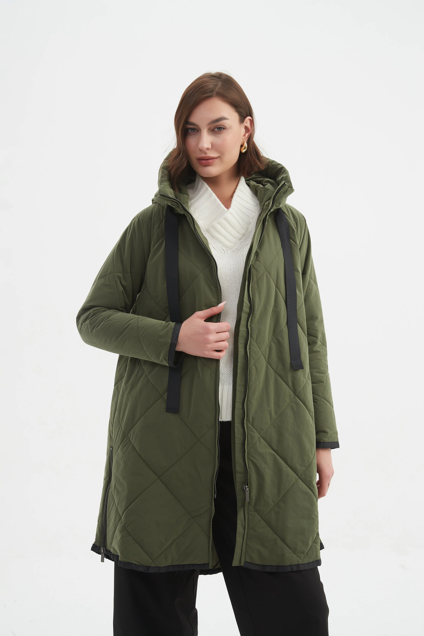 Tirelli Zip Hem Winter Coat - Dark Olive