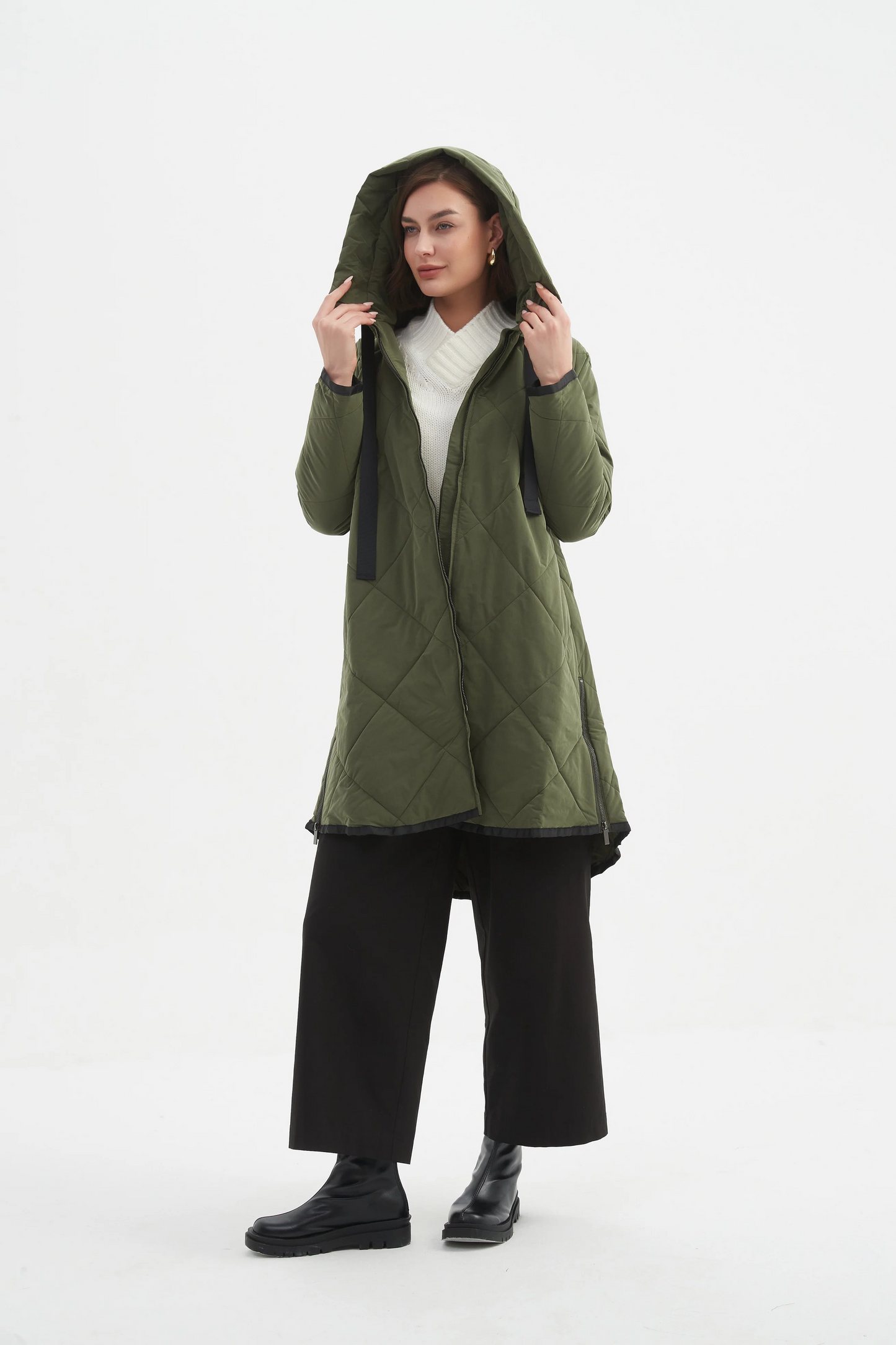 Tirelli Zip Hem Winter Coat - Dark Olive